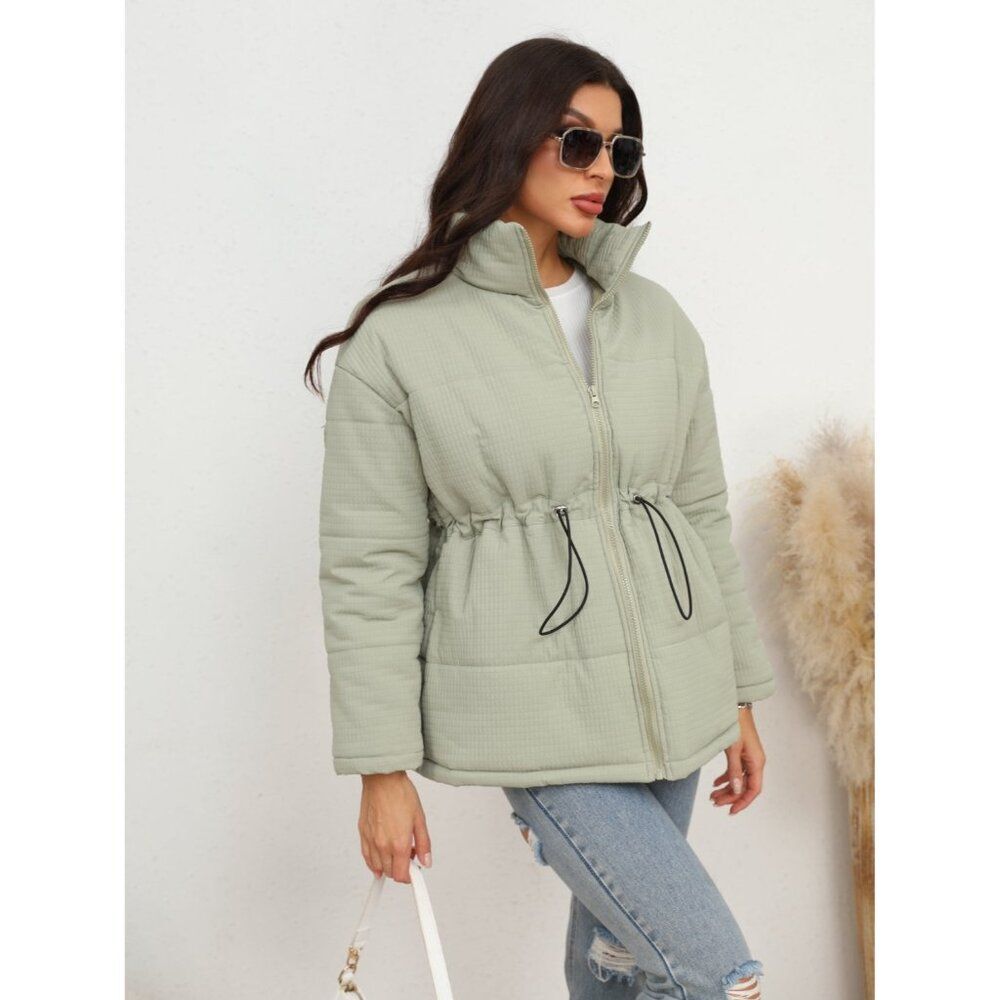 Drawstring Waist Zip-Up Puffer Jacket - Picture 4 of 4